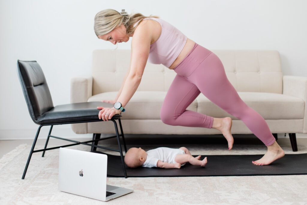 Mom doing diastasis recti self-care.