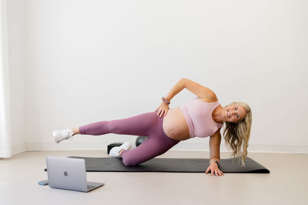 Pelvic floor physical therapist doing exercises to help with round ligament pain. 