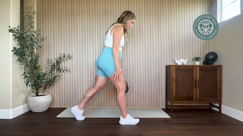 Split squat with foam foller pelvic floor PT exercise. 